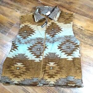Vintage 90s Black Mountain Outdoor Aztec Print Fleece Vest, Size Large, USA Made